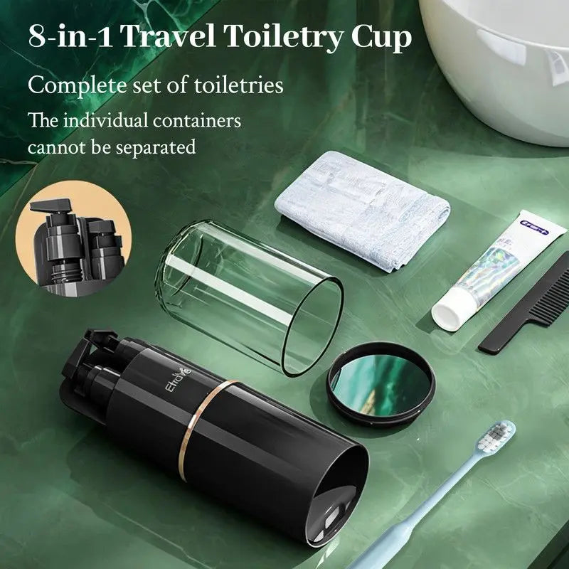 8-in-1 Portable Travel Toiletry Organizer Cup, Travel-Sized Toiletry Set for Business Trips and Vacations, Multifunctional All-in-One Travel Essential - Black Wholesale Hub