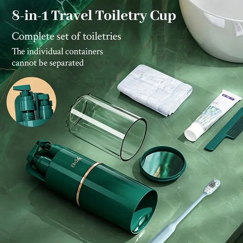 8-in-1 Portable Travel Toiletry Organizer Cup, Travel-Sized Toiletry Set for Business Trips and Vacations, Multifunctional All-in-One Travel Essentials - Green Wholesale Hub