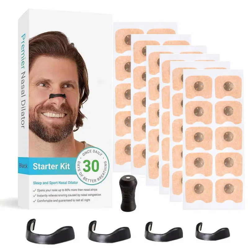 Square Magnetic Nose Clip Set - Anti-Snoring Nasal Strips - Breathing Aid for Sleep and Exercise - Black Wholesale Hub