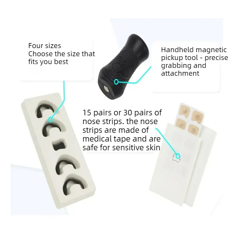 Square Magnetic Nose Clip Set - Anti-Snoring Nasal Strips - Breathing Aid for Sleep and Exercise - Black Wholesale Hub