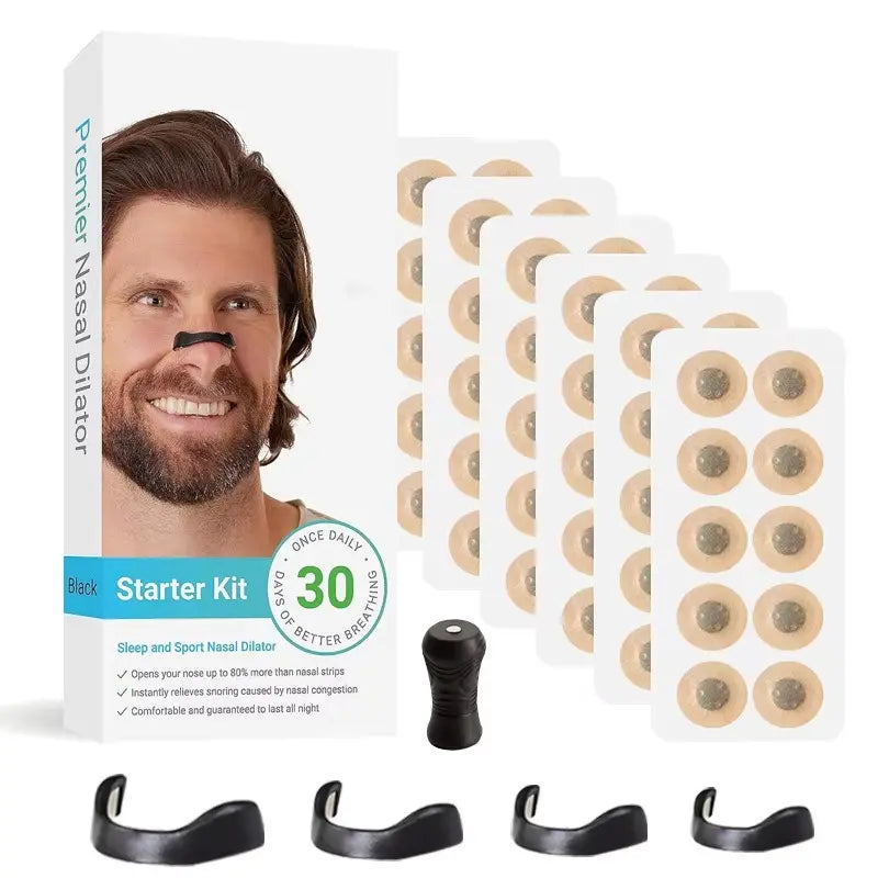 Round Magnetic Nose Clip Set - Anti-Snoring Nasal Strips - Breathing Aid for Sleep and Exercise - Black Wholesale Hub