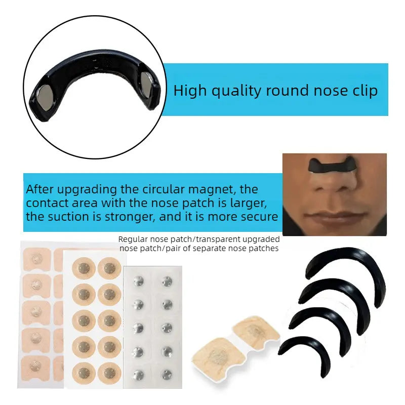 Round Magnetic Nose Clip Set - Anti-Snoring Nasal Strips - Breathing Aid for Sleep and Exercise - Black Wholesale Hub