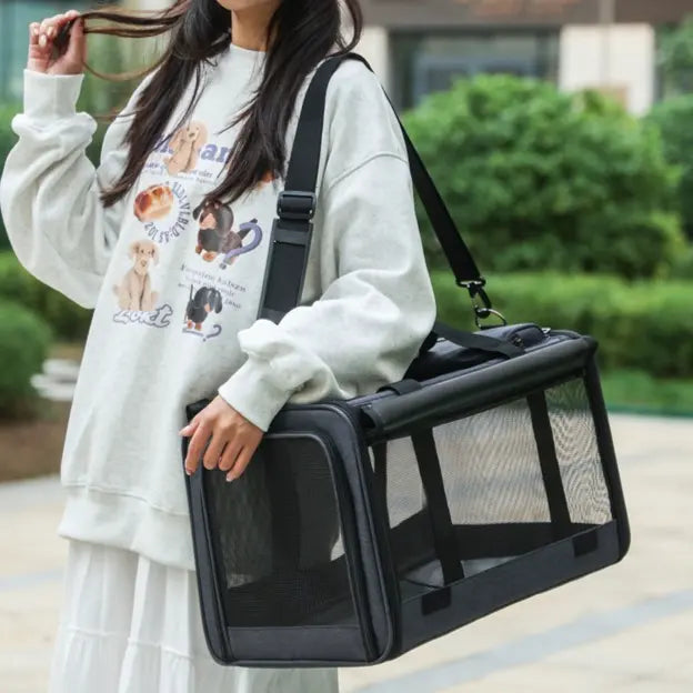Multifunctional Pet Travel Bag: Large Capacity, Breathable, Portable, Handheld or Crossbody Pet Bag - Black Wholesale Hub