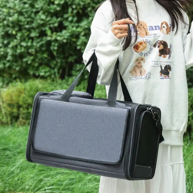 Multifunctional Pet Travel Bag: Large Capacity, Breathable, Portable, Handheld or Crossbody Pet Bag - Black Wholesale Hub