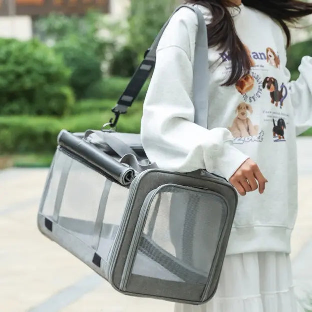 Multifunctional Pet Travel Bag: Large Capacity, Breathable, Portable, Handheld or Crossbody Pet Bag - Gray Wholesale Hub
