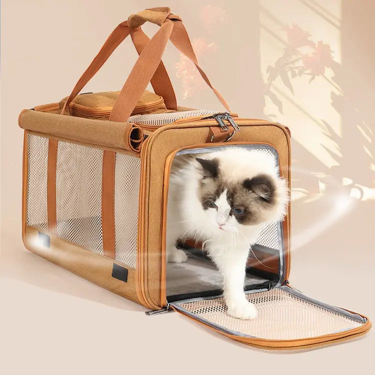 Multifunctional Pet Travel Bag: Large Capacity, Breathable, Portable, Handheld or Crossbody Pet Bag - Brown Wholesale Hub
