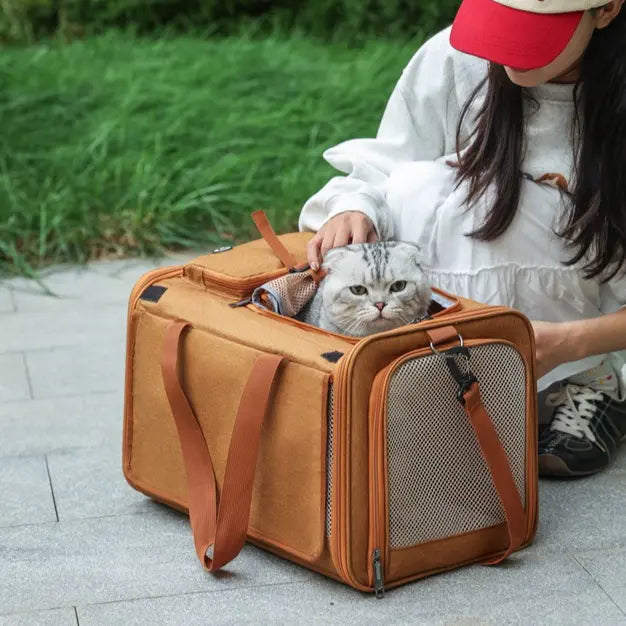 Multifunctional Pet Travel Bag: Large Capacity, Breathable, Portable, Handheld or Crossbody Pet Bag - Brown Wholesale Hub