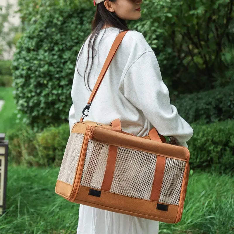 Multifunctional Pet Travel Bag: Large Capacity, Breathable, Portable, Handheld or Crossbody Pet Bag - Brown Wholesale Hub