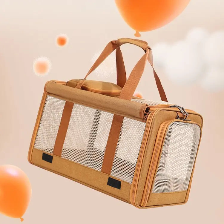 Multifunctional Pet Travel Bag: Large Capacity, Breathable, Portable, Handheld or Crossbody Pet Bag - Brown Wholesale Hub