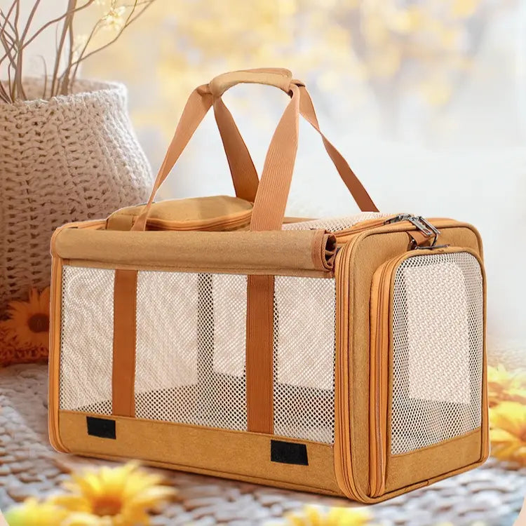 Multifunctional Pet Travel Bag: Large Capacity, Breathable, Portable, Handheld or Crossbody Pet Bag - Brown Wholesale Hub