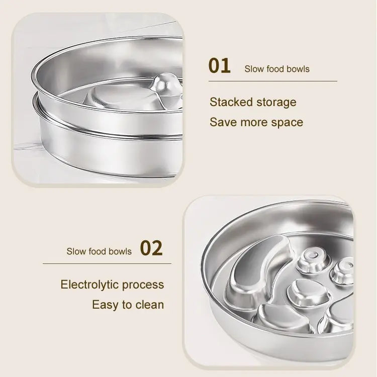 2-Piece Stainless Steel Slow Feeder Set for Pets, Reversible, for Cats and Dogs – Bone Design Wholesale Hub