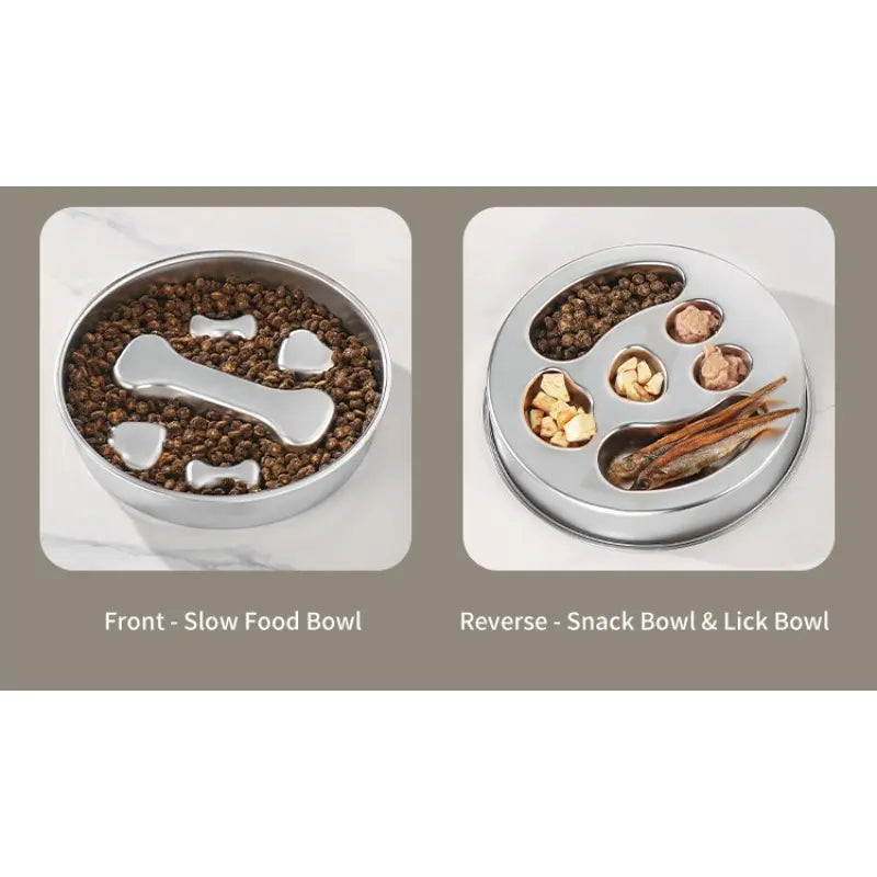 2-Piece Stainless Steel Slow Feeder Set for Pets, Reversible, for Cats and Dogs – Bone Design Wholesale Hub