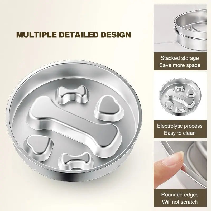 2-Piece Stainless Steel Slow Feeder Set for Pets, Reversible, for Cats and Dogs – Paw Design Wholesale Hub