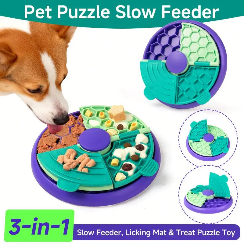 3-in-1 Pet Puzzle Slow Feeder Bowl with Multi-Level Rotating Disk - Purple-green Wholesale Hub