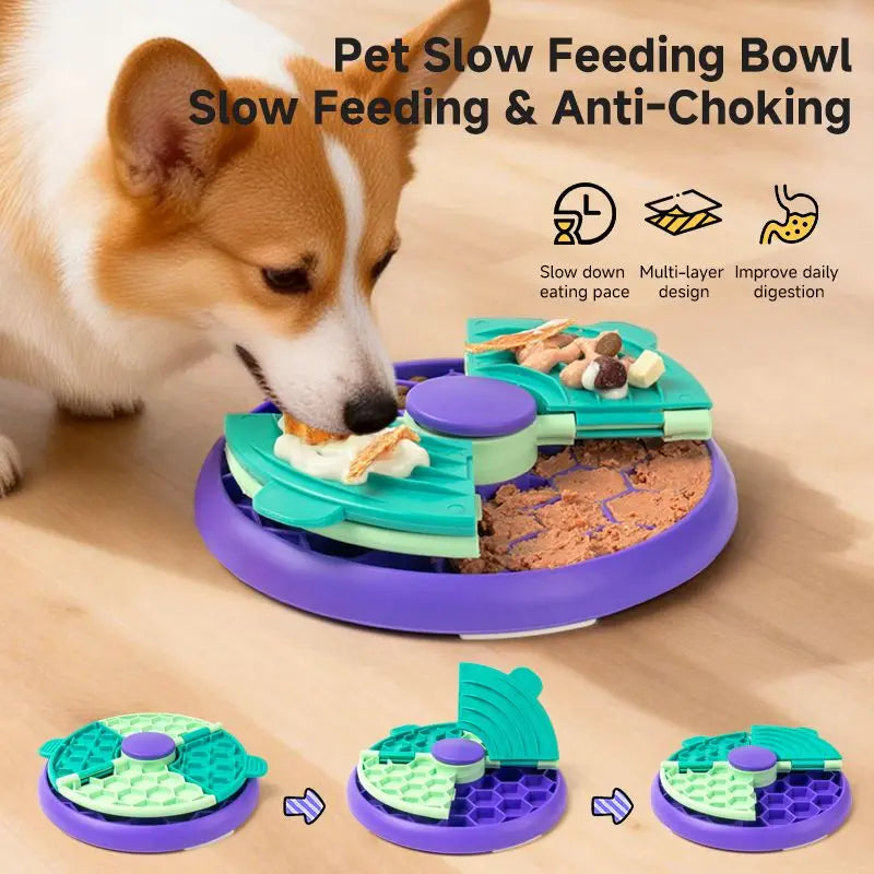 3-in-1 Pet Puzzle Slow Feeder Bowl with Multi-Level Rotating Disk - Purple-green Wholesale Hub