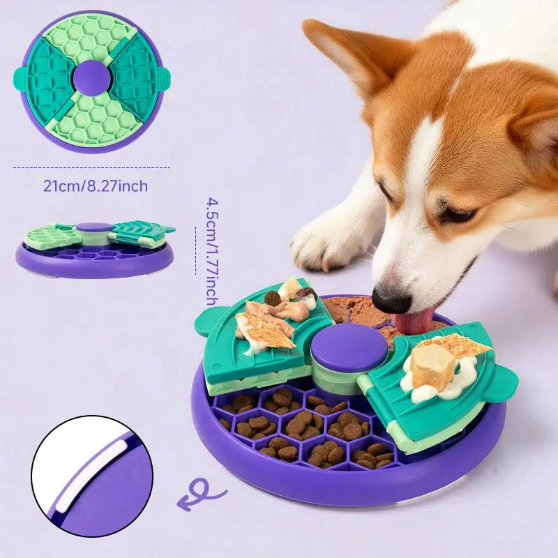 3-in-1 Pet Puzzle Slow Feeder Bowl with Multi-Level Rotating Disk - Purple-green Wholesale Hub