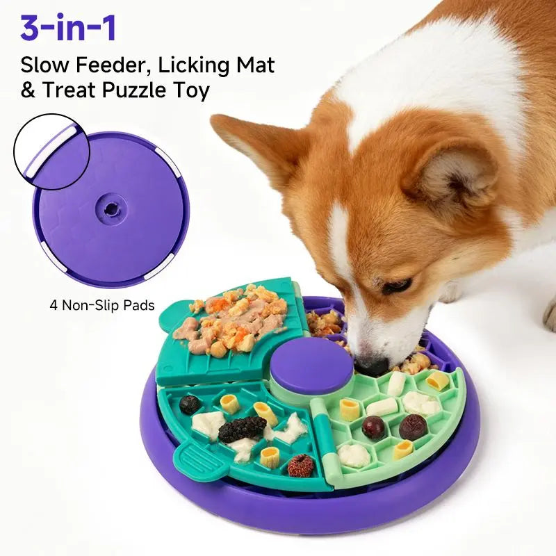 3-in-1 Pet Puzzle Slow Feeder Bowl with Multi-Level Rotating Disk - Purple-green Wholesale Hub