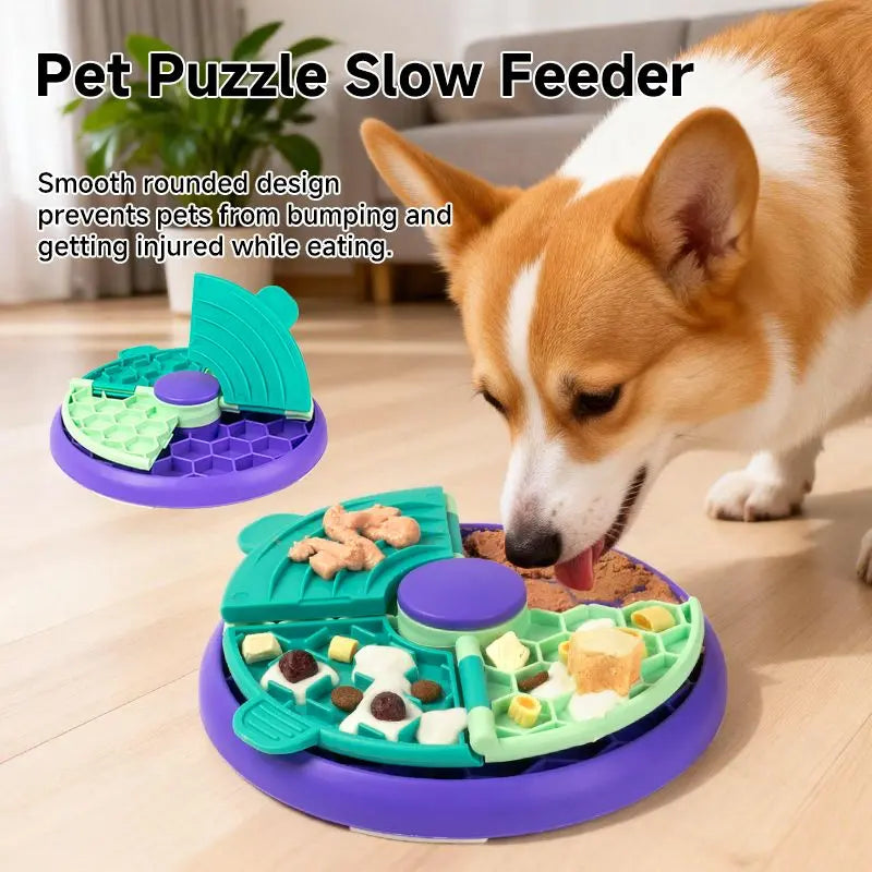 3-in-1 Pet Puzzle Slow Feeder Bowl with Multi-Level Rotating Disk - Purple-green Wholesale Hub