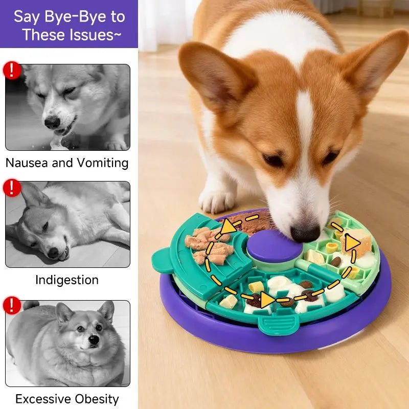 3-in-1 Pet Puzzle Slow Feeder Bowl with Multi-Level Rotating Disk - Purple-green Wholesale Hub