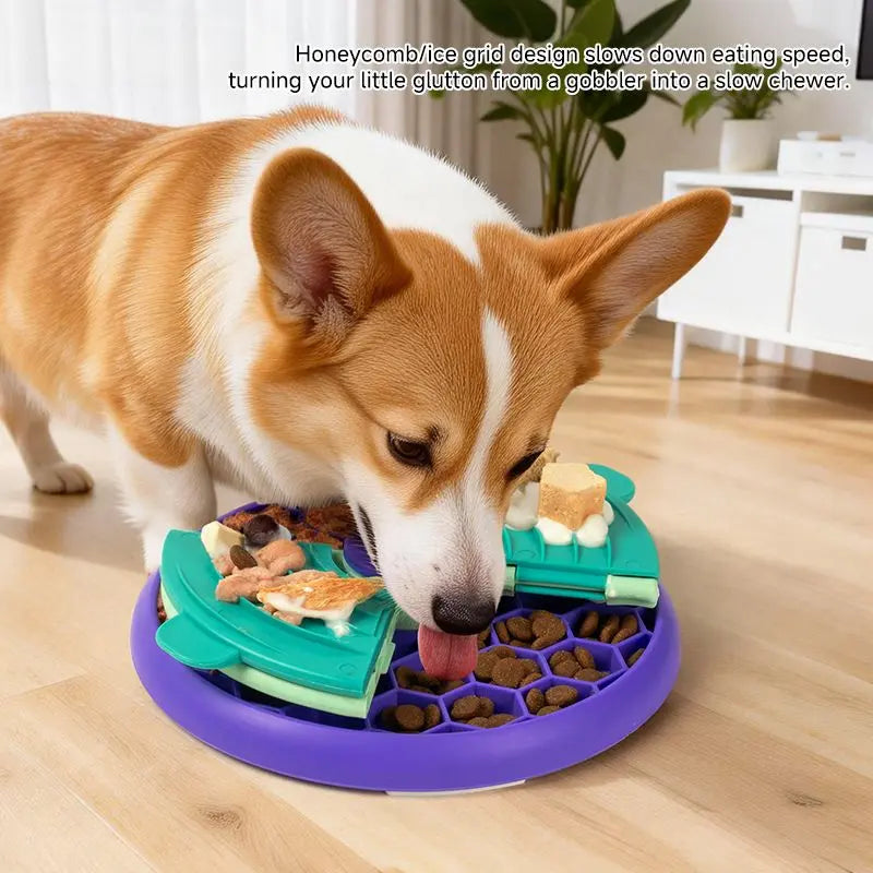 3-in-1 Pet Puzzle Slow Feeder Bowl with Multi-Level Rotating Disk - Purple-green Wholesale Hub