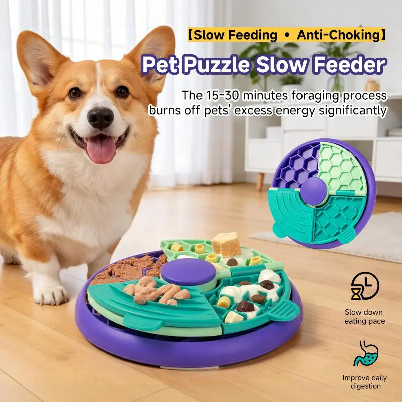 3-in-1 Pet Puzzle Slow Feeder Bowl with Multi-Level Rotating Disk - Purple-green Wholesale Hub