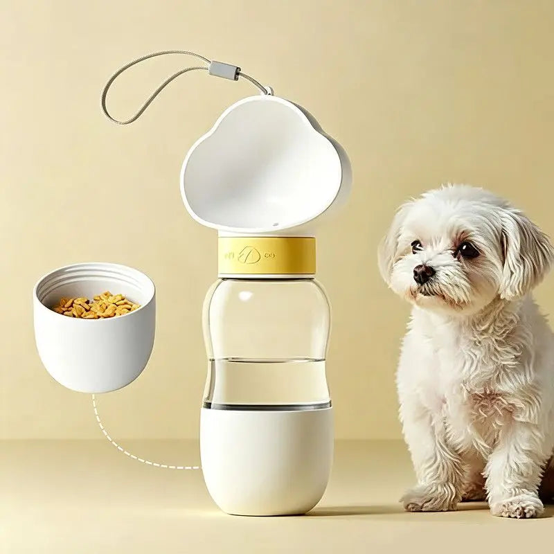 All-in-One Water and Food Pet Travel Cup 350ml Water + 200ml Food Storage Pet Outdoor Water Bottle - White Wholesale Hub