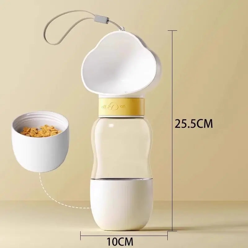 All-in-One Water and Food Pet Travel Cup 350ml Water + 200ml Food Storage Pet Outdoor Water Bottle - White Wholesale Hub