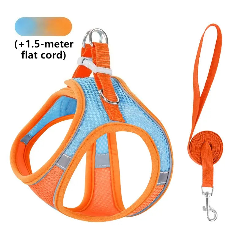 Breathable Reflective Pet Harness Set: Vest-Style Dog Harness + Leash - Orange and Blue-L Wholesale Hub