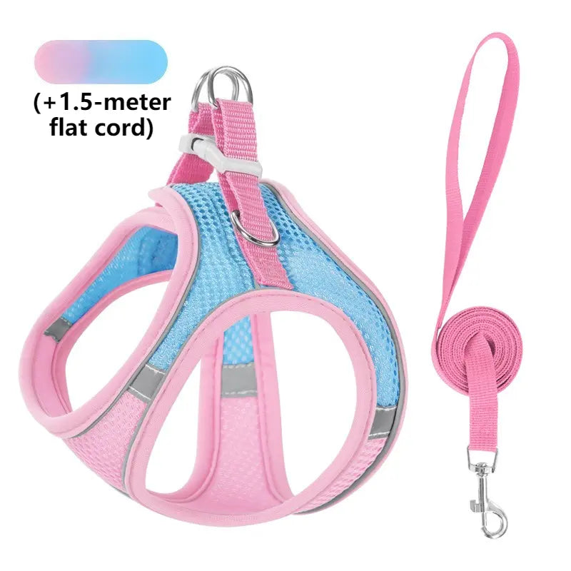 Breathable Reflective Pet Harness Set: Vest-Style Dog Harness + Leash - Pink and Blue-M Wholesale Hub