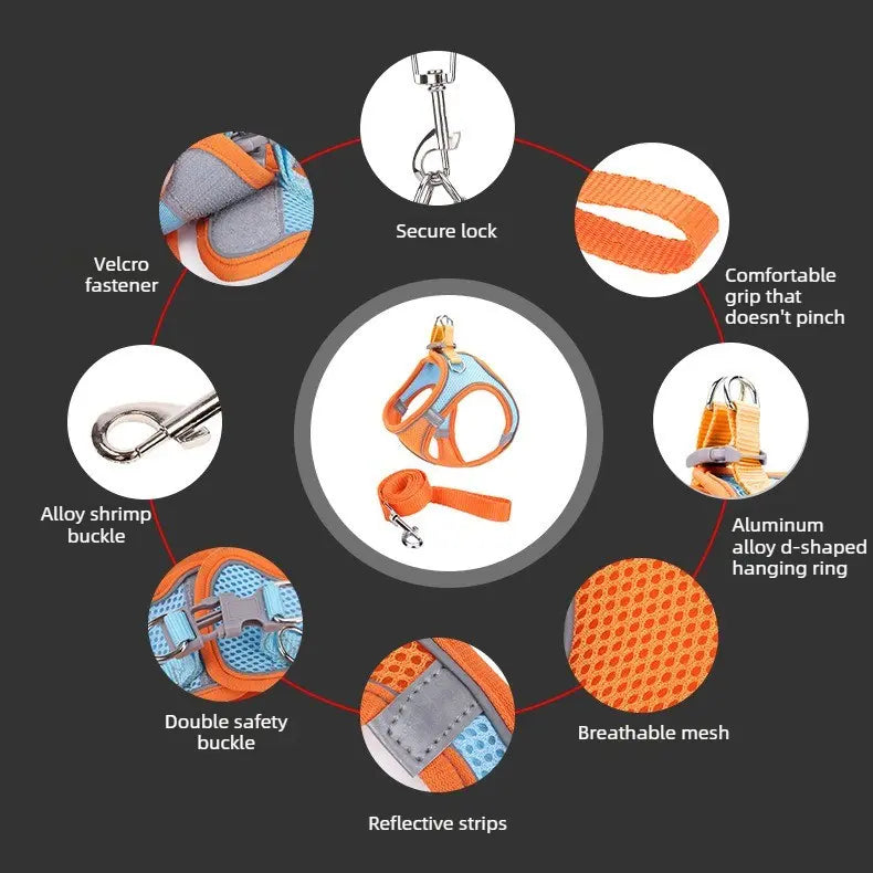 Breathable Reflective Pet Harness Set: Vest-Style Dog Harness + Leash - Black-XS Wholesale Hub