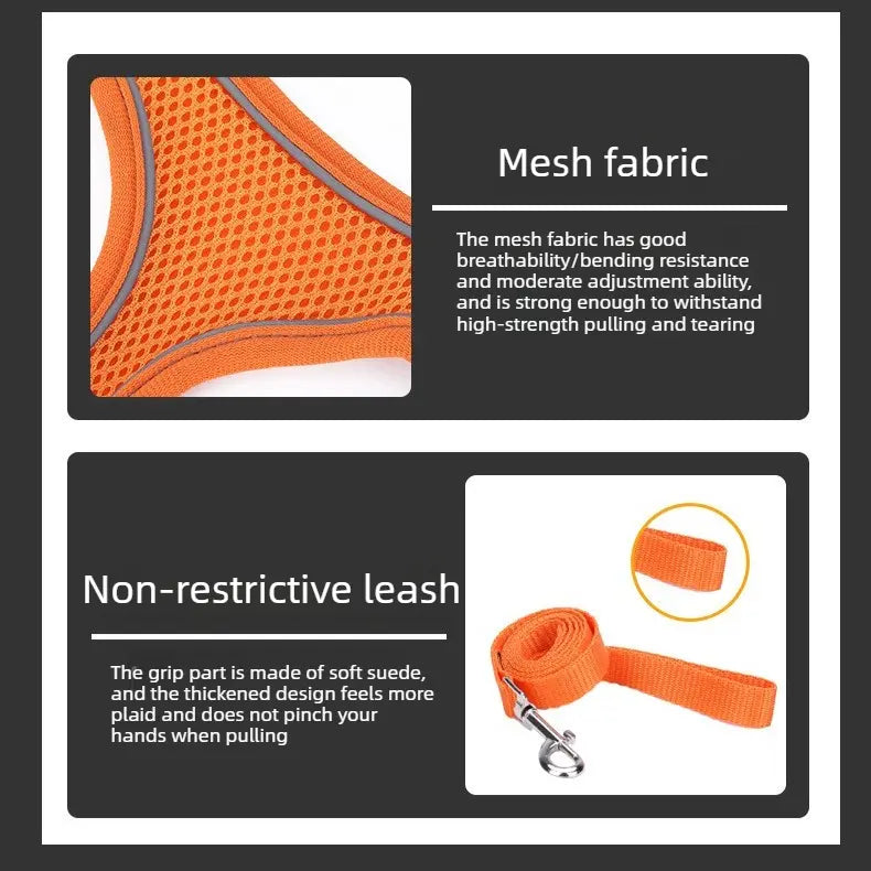 Breathable Reflective Pet Harness Set: Vest-Style Dog Harness + Leash - Black-XS Wholesale Hub