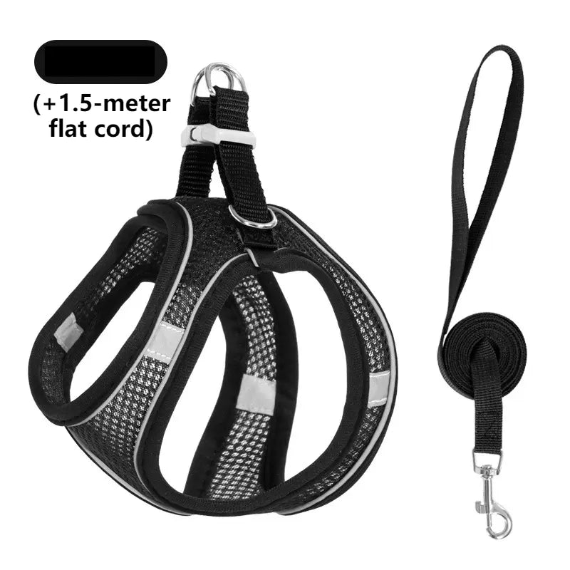 Breathable Reflective Pet Harness Set: Vest-Style Dog Harness + Leash - Black-XXS Wholesale Hub