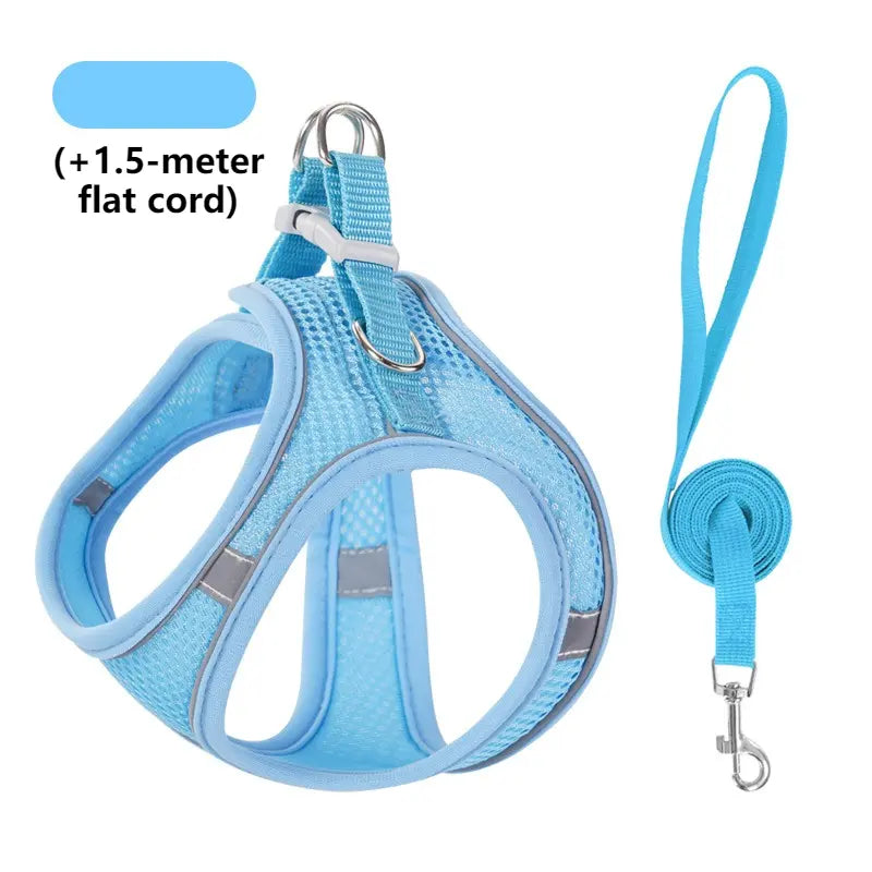 Breathable Reflective Pet Harness Set: Vest-Style Dog Harness + Leash - Blue-XS Wholesale Hub
