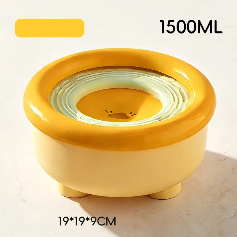 Anti-Splash Floating Pet Water Bowl, 1500ml Large Capacity, Tip-Proof and Chin-Dry Design - Yellow Wholesale Hub