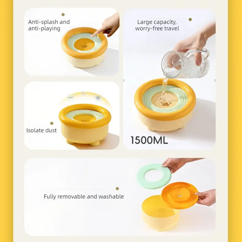 Anti-Splash Floating Pet Water Bowl, 1500ml Large Capacity, Tip-Proof and Chin-Dry Design - Yellow Wholesale Hub