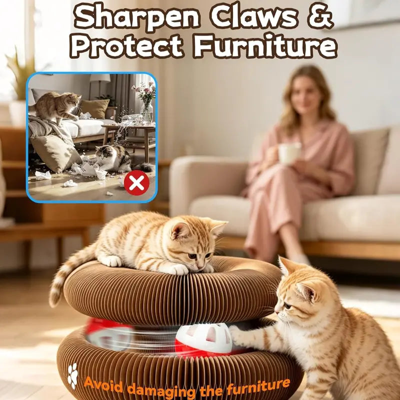 2-pack, Accordion-style Cat Scratcher, Versatile Foldable Corrugated Cardboard Scratching Board with Ball Toy Wholesale Hub