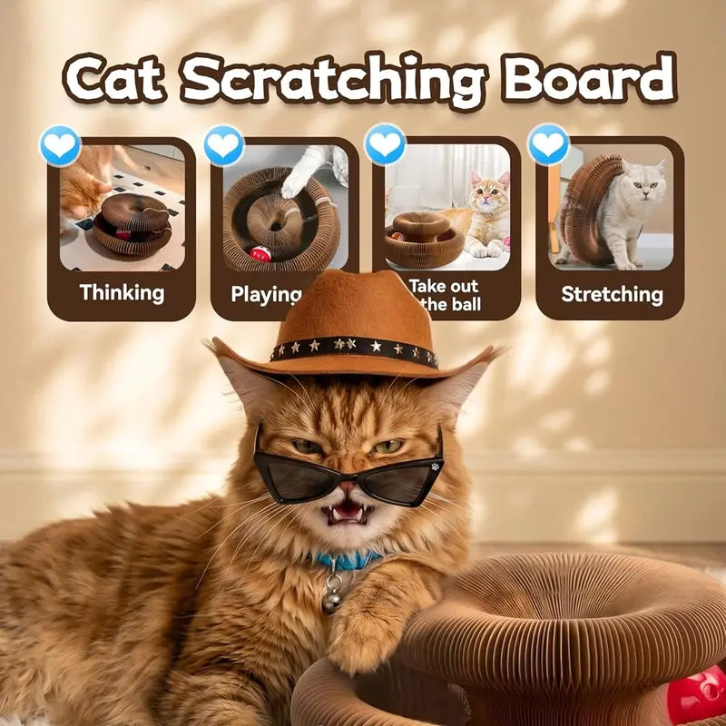 2-pack, Accordion-style Cat Scratcher, Versatile Foldable Corrugated Cardboard Scratching Board with Ball Toy Wholesale Hub