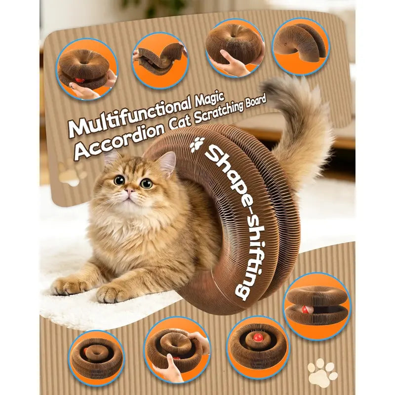 2-pack, Accordion-style Cat Scratcher, Versatile Foldable Corrugated Cardboard Scratching Board with Ball Toy Wholesale Hub