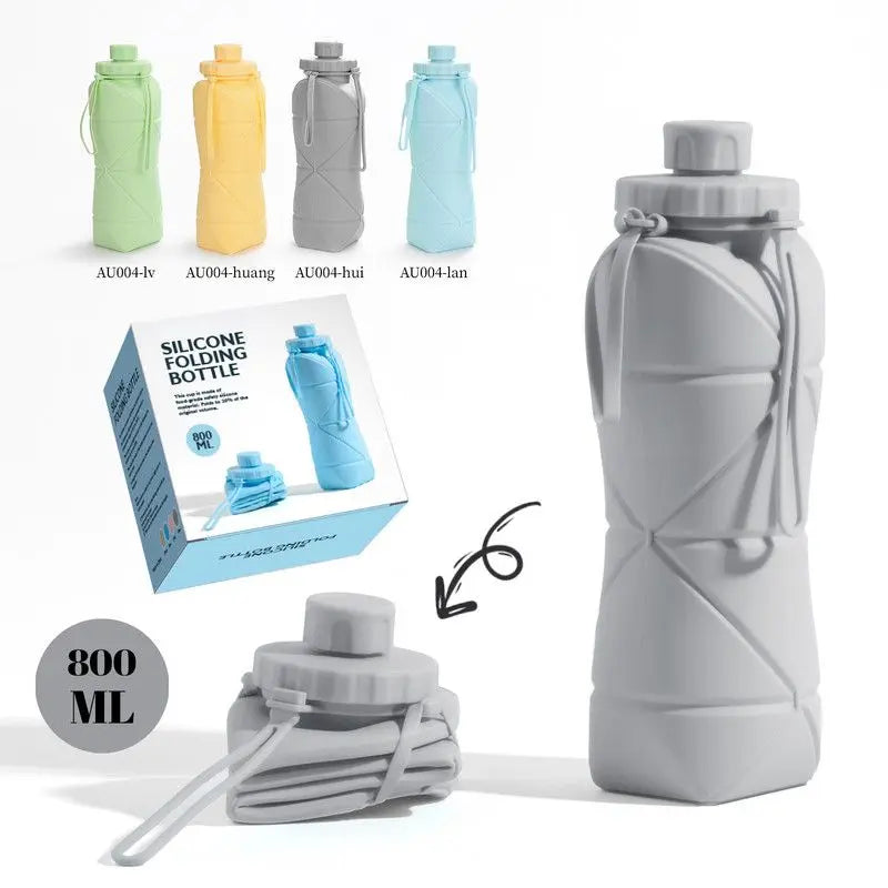 800ml Large-Capacity Food-Grade Silicone Folding Water Cup, Portable Outdoor High-Temperature Resistant Water Bottle, Travel and Camping Compressible Water Bottle, Travel Water Cup - Gray Wholesale Hub