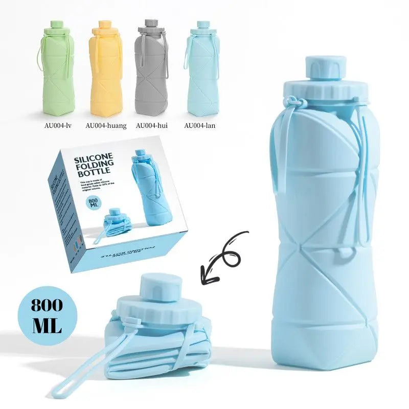 800ml Large-Capacity Food-Grade Silicone Collapsible Water Cup, Portable Outdoor High-Temperature Resistant Water Bottle, Travel & Camping Compressible Water Bottle, Travel Water Cup - Blue Wholesale Hub