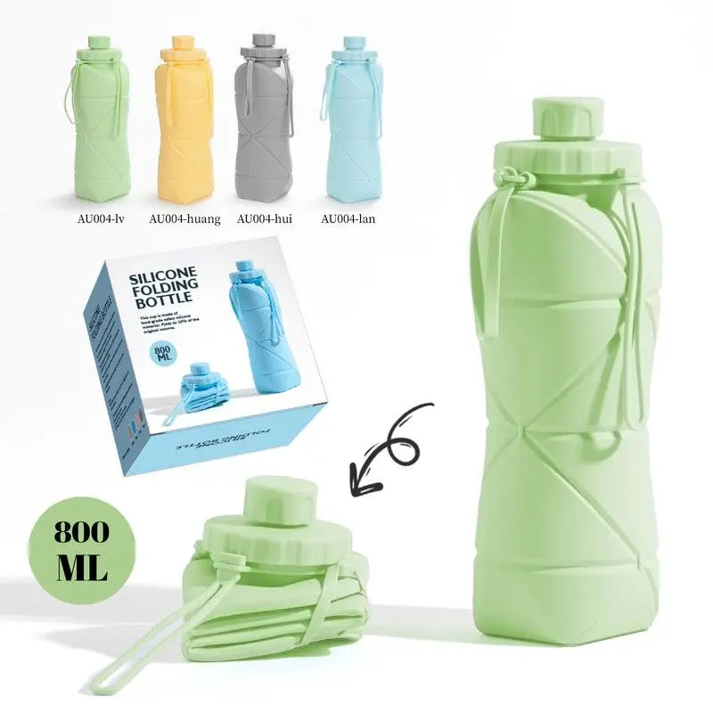 800ml Large-Capacity Food-Grade Silicone Folding Water Cup, Portable Outdoor High-Temperature Resistant Water Bottle, Travel and Camping Compressible Water Bottle, Travel Water Cup - Green Wholesale Hub