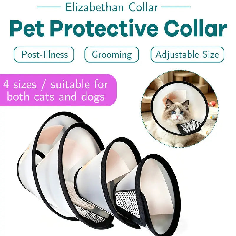Classic Elizabethan Collar - Anti-Licking Collar - Multiple Sizes - Adjustable - Bite-Resistant - Transparent - Flea & Tick Prevention & Anti-Licking - Velcro Closure - For Cats & Dogs -16-19CM - 1 Piece Wholesale Hub
