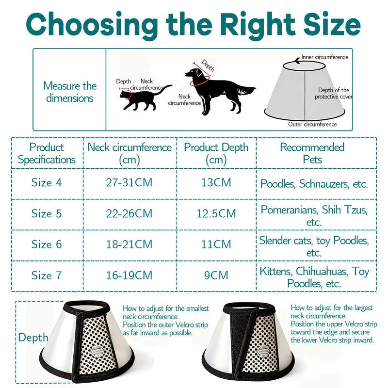 Classic Elizabethan Collar - Anti-Licking Collar - Multiple Sizes - Adjustable - Bite-Resistant - Transparent - Flea & Tick Prevention & Anti-Licking - Velcro Closure - For Cats & Dogs -16-19CM - 1 Piece Wholesale Hub