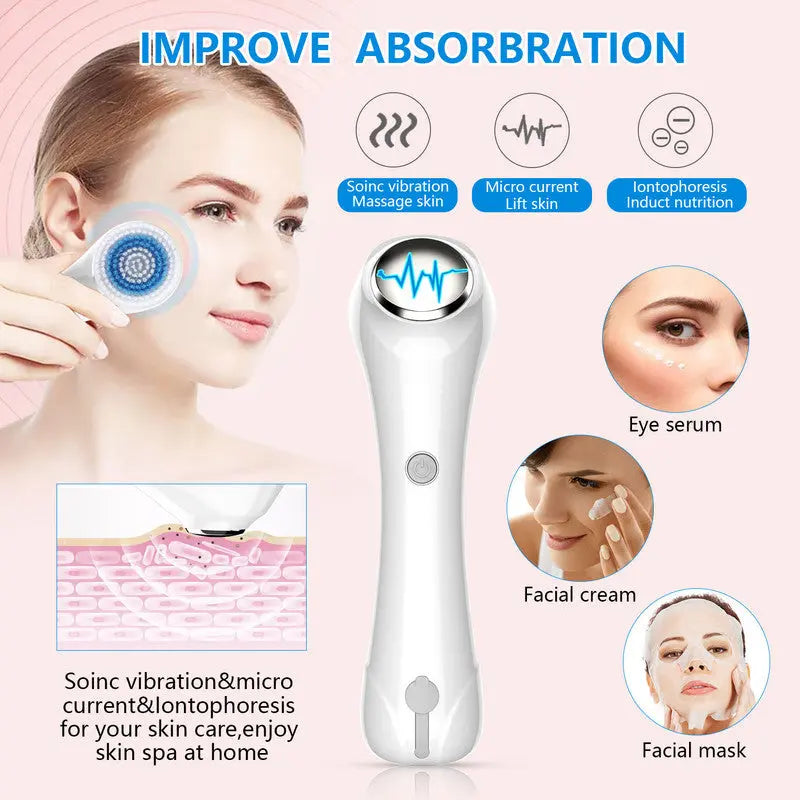 Multifunctional Electric Facial Cleanser - 6-in-1 Electric Facial Cleanser - Home Beauty Device - IPX7 Waterproof - 5 Brush Heads - Hot Compress Facial Cleanser Wholesale Hub
