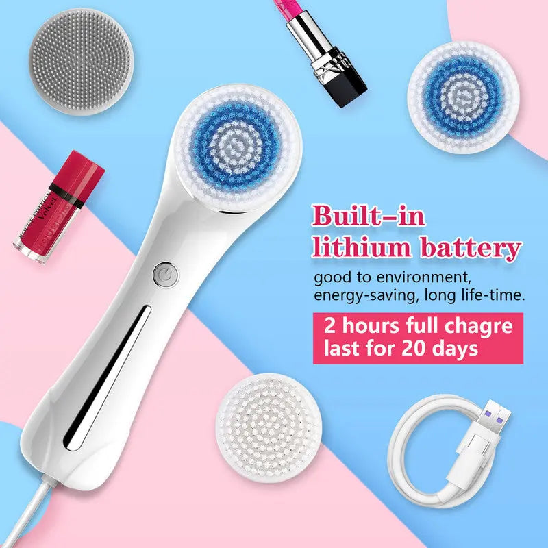 Multifunctional Electric Facial Cleanser - 6-in-1 Electric Facial Cleanser - Home Beauty Device - IPX7 Waterproof - 5 Brush Heads - Hot Compress Facial Cleanser Wholesale Hub