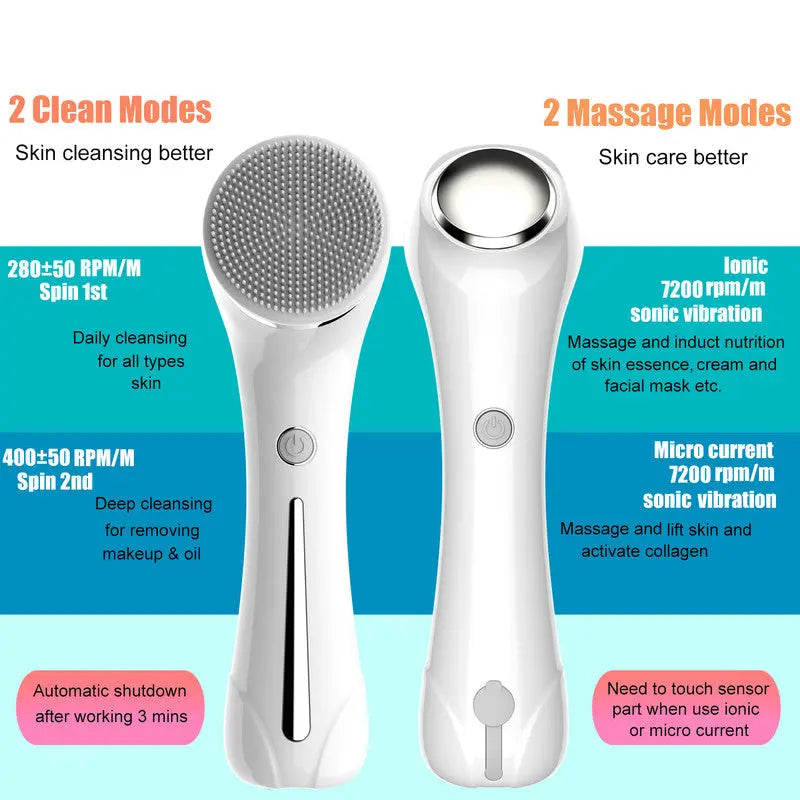 Multifunctional Electric Facial Cleanser - 6-in-1 Electric Facial Cleanser - Home Beauty Device - IPX7 Waterproof - 5 Brush Heads - Hot Compress Facial Cleanser Wholesale Hub