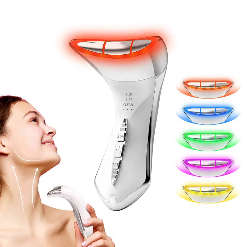 Multi-Function 7-Color Light Constant-Temperature EMS Neck Massager - Neck Lifting and Firming Massager - Facial Infusion Beauty Device - IPX6 Waterproof Electric Neck Massager - 5-in-1 Device Combining Skin Warming, EMS, Infusion, Massage, and Color Ligh Wholesale Hub