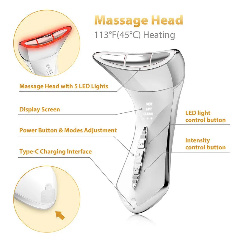 Multi-Function 7-Color Light Constant-Temperature EMS Neck Massager - Neck Lifting and Firming Massager - Facial Infusion Beauty Device - IPX6 Waterproof Electric Neck Massager - 5-in-1 Device Combining Skin Warming, EMS, Infusion, Massage, and Color Ligh Wholesale Hub