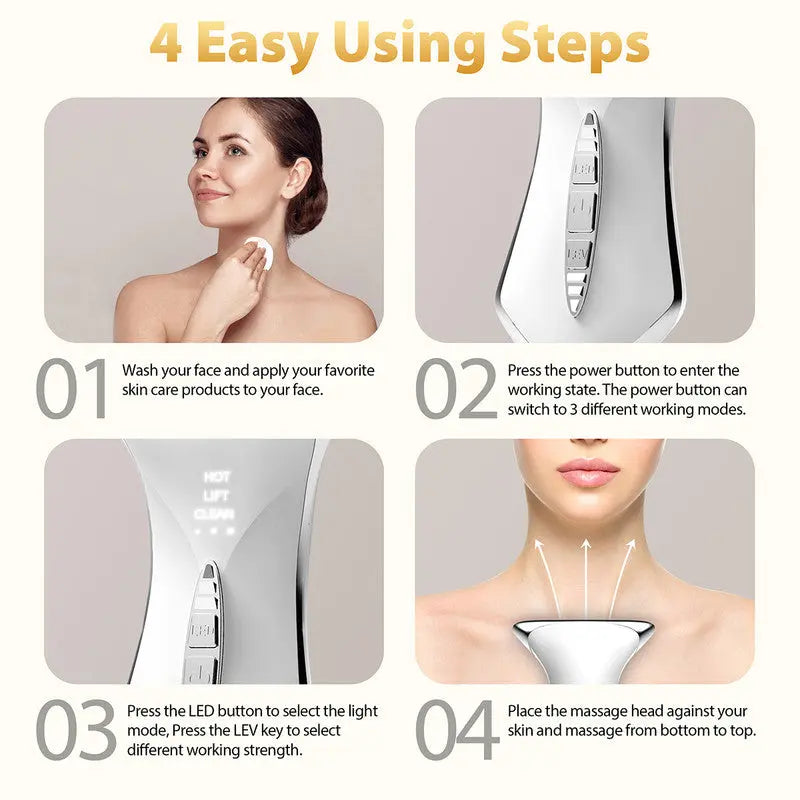 Multi-Function 7-Color Light Constant-Temperature EMS Neck Massager - Neck Lifting and Firming Massager - Facial Infusion Beauty Device - IPX6 Waterproof Electric Neck Massager - 5-in-1 Device Combining Skin Warming, EMS, Infusion, Massage, and Color Ligh Wholesale Hub