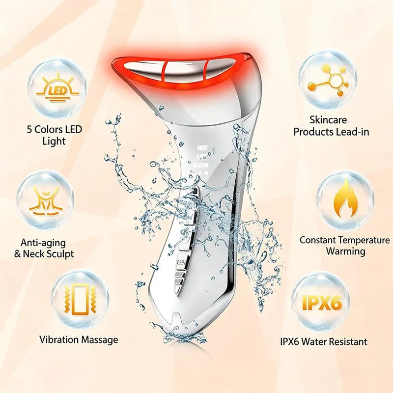 Multi-Function 7-Color Light Constant-Temperature EMS Neck Massager - Neck Lifting and Firming Massager - Facial Infusion Beauty Device - IPX6 Waterproof Electric Neck Massager - 5-in-1 Device Combining Skin Warming, EMS, Infusion, Massage, and Color Ligh Wholesale Hub